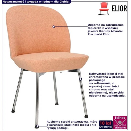Różowe krzesło tapicerowane nowoczesne do stołu - Zico 4X Elior One Size Edinos.pl