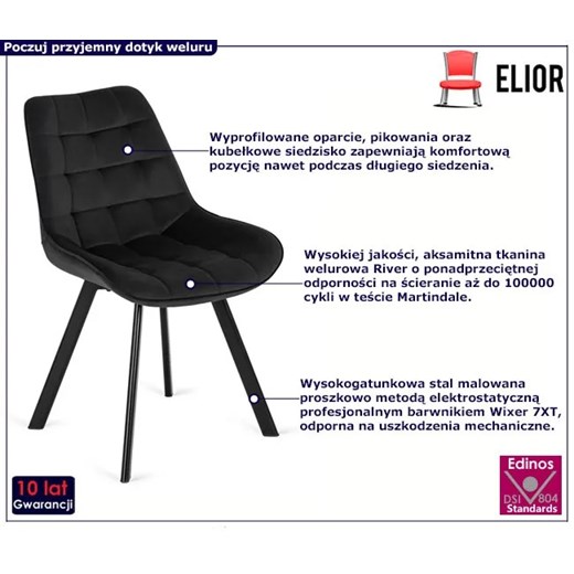 Czarne welurowe krzesło do stołu - Ivos Elior One Size Edinos.pl