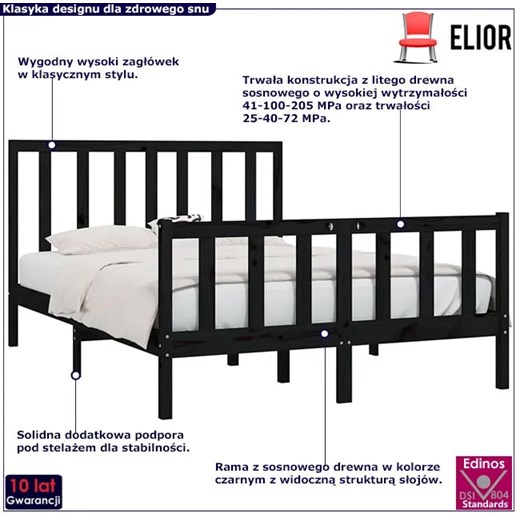 Czarne sosnowe łóżko 120x200 cm - Ingmar 4X Elior One Size Edinos.pl