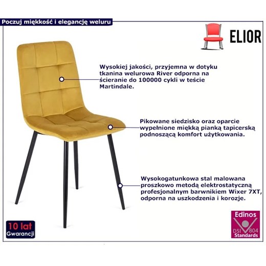 Musztardowe pikowane welurowe krzesło - Gifo Elior One Size Edinos.pl