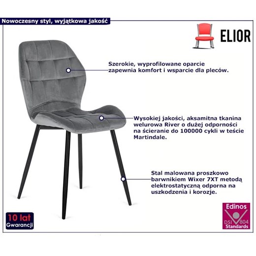 Szare tapicerowane krzesło do pokoju - Edro 3X Elior One Size Edinos.pl