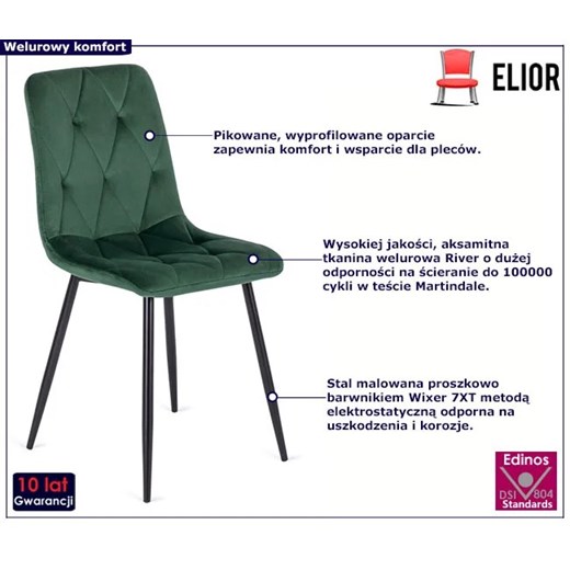 Zielone krzesło welurowe do salonu - Voro Elior One Size Edinos.pl wyprzedaż