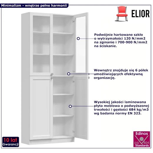 Biała duża przeszklona witryna na książki - Clarity 11X Elior One Size Edinos.pl