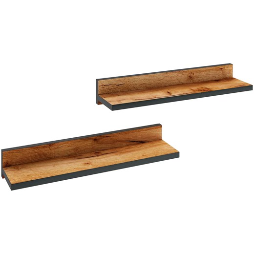 Komplet 2 półek ściennych dąb craft + czarny - Nevra 4X ze sklepu Edinos.pl w kategorii Półki - zdjęcie 172227530