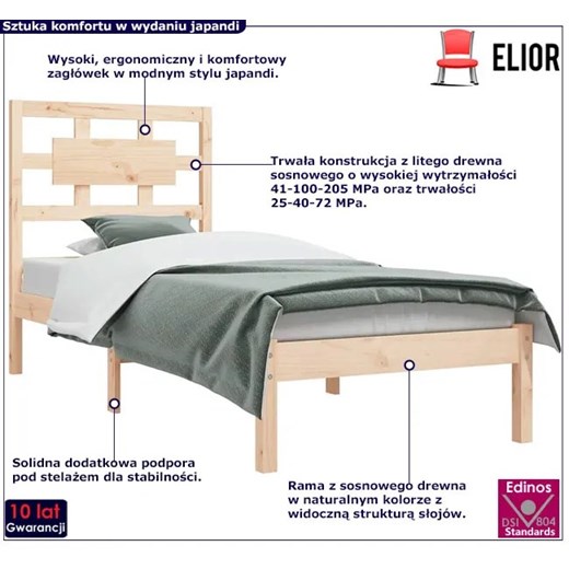 Naturalne pojedyncze łóżko sosnowe 90x200 - Satori 3X Elior One Size Edinos.pl