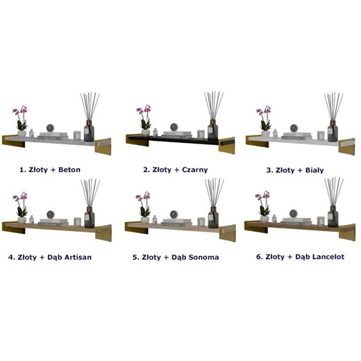 Półka ścienna glamour na książki złoty + dąb sonoma - Thorir 5X Elior One Size wyprzedaż Edinos.pl