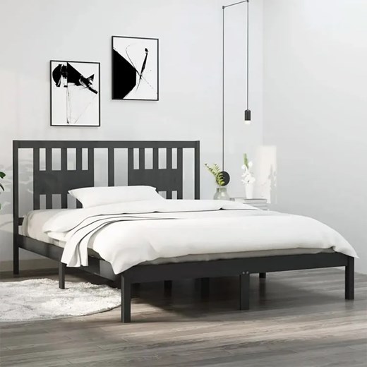 Dwuosobowe szare łóżko drewniane 160x200 - Basel 6X Elior One Size okazyjna cena Edinos.pl