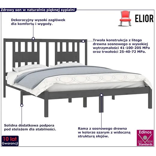 Dwuosobowe szare łóżko drewniane 160x200 - Basel 6X Elior One Size wyprzedaż Edinos.pl