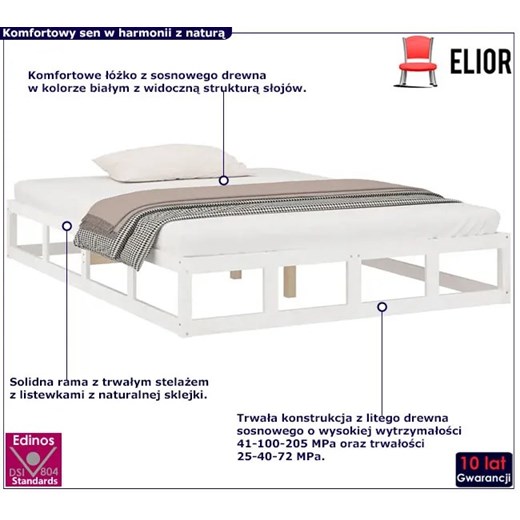 Białe małżeńskie łóżko z drewna 160x200 - Kaori 6X Elior One Size Edinos.pl