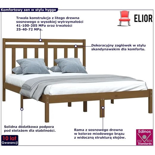 Sosnowe podwójne łóżko miodowy brąz 140x200 - Selmo 5X Elior One Size Edinos.pl