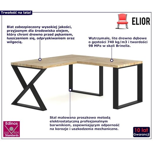 Drewniane narożne biurko loft 170 x 70 + 70 x 90 - Alix Elior One Size Edinos.pl