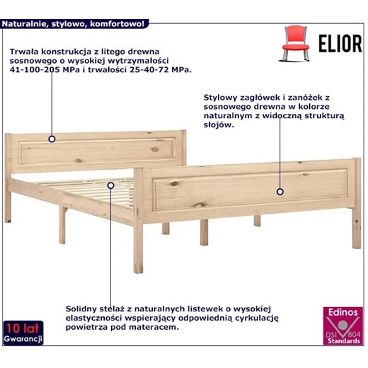 Małżeńskie łóżko z litego drewna sosny 160x200 - Siran 6X Elior One Size Edinos.pl
