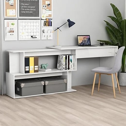 Narożne biurko komputerowe biały połysk - Annero Elior One Size okazyjna cena Edinos.pl