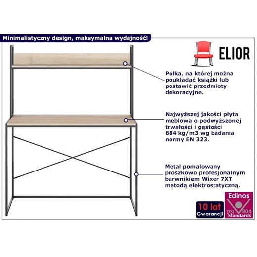 Metalowe biurko w stylu loft z półką czarny + dąb - Tandrum Elior One Size promocja Edinos.pl
