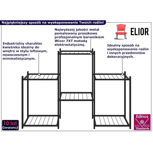 Minimalistyczny czarny kwietnik z metalu - Krombi 5X Elior One Size Edinos.pl