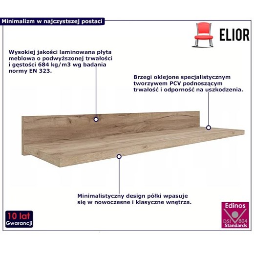Półka ścienna dąb craft 40 cm - Ebia Elior One Size Edinos.pl