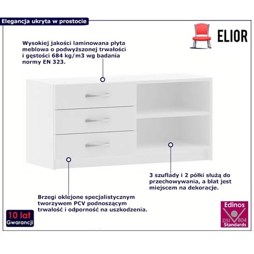 Biała niska komoda z szufladami i półką - Doka Elior One Size Edinos.pl