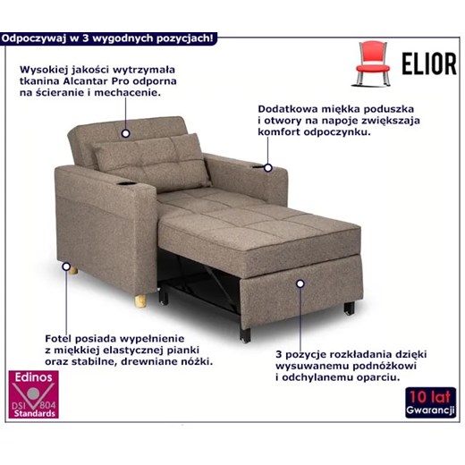 Beżowy rozkładany fotel z podnóżkiem amerykanka - Hefos Elior One Size Edinos.pl