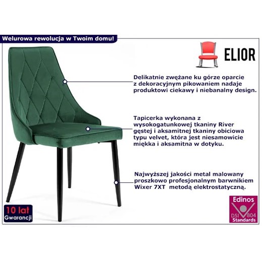 Zestaw welurowych krzeseł 4 sztuki butelkowa zieleń - Sageri 4X Elior One Size Edinos.pl