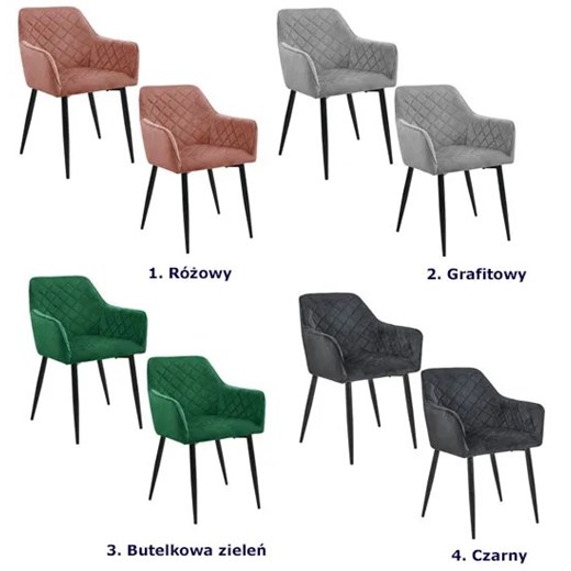 Komplet 2 welurowych krzeseł z podłokietnikami butelkowa zieleń - Wanja Elior One Size okazja Edinos.pl