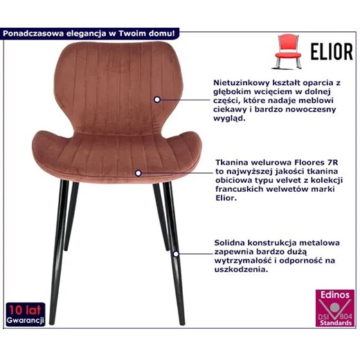 Minimalistyczne różowe krzesło z welurową tapicerką - Oferion 3X Elior One Size Edinos.pl
