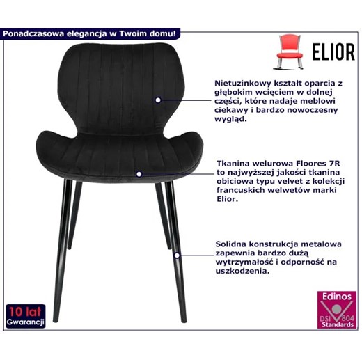 Czarne tapicerowane krzesło z metalowymi nogami - Oferion 3X Elior One Size Edinos.pl