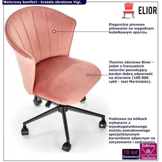 Różowy fotel obrotowy welurowy - Vigi Elior One Size Edinos.pl