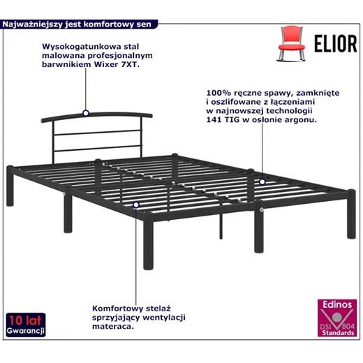 Czarne metalowe łóżko w stylu loftowym 140x200 cm - Veko Elior One Size Edinos.pl