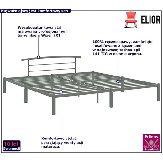 Szare metalowe łózko industrialne 160 x 200 cm - Veko Elior One Size Edinos.pl