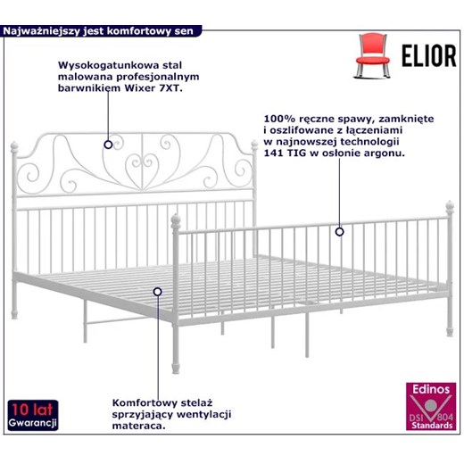 Białe metalowe łóżko dwuosobowe 140x200 cm - Retilo Elior One Size Edinos.pl