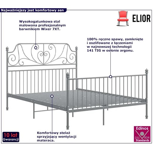 Szare metalowe łóżko w stylu loftowym 140x200 cm - Retilo Elior One Size Edinos.pl