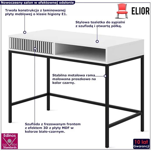 Białe biurko lamelowe w stylu glamour - Livorno 15X Elior One Size Edinos.pl