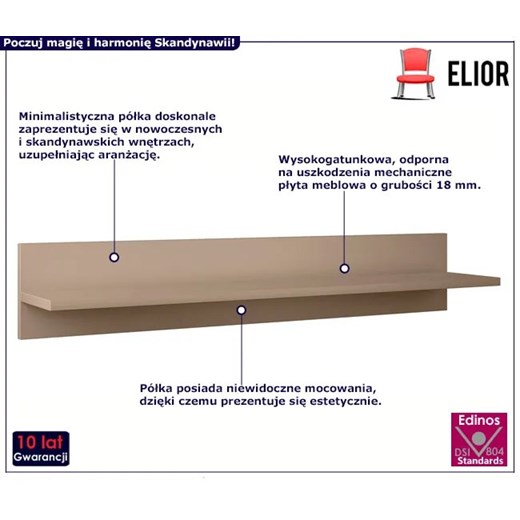 Minimalistyczna półka wisząca macchiato - Tida 12X Edinos One Size Edinos.pl