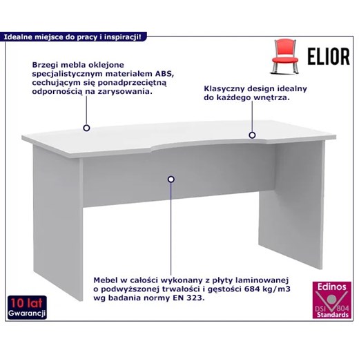 Białe długie biurko komputerowe - Romiks Elior One Size Edinos.pl