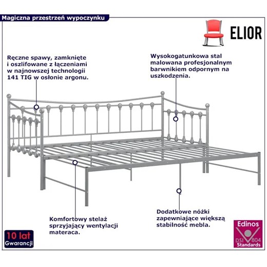 Szare rozkładane łóżko metalowe 90x200 cm - Tassimo Elior One Size Edinos.pl