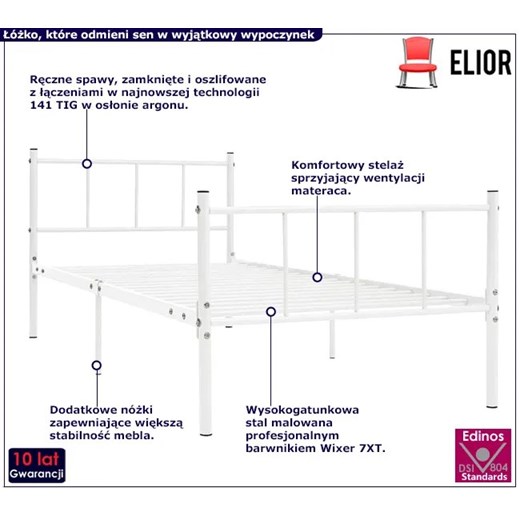 Białe metalowe łóżko pojedyncze 90x200 cm - Jumo Elior One Size Edinos.pl