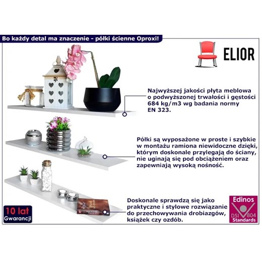 3 sztuki białych półek ściennych - Oproxi Elior One Size okazja Edinos.pl
