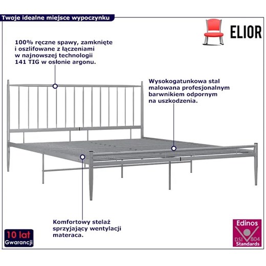Szare metalowe łóżko małżeńskie 200x200 cm - Aresti Elior One Size Edinos.pl
