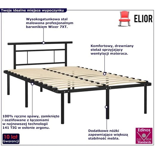 Czarne metalowe łóżko małżeńskie 140x200 cm - Mervex Elior One Size Edinos.pl