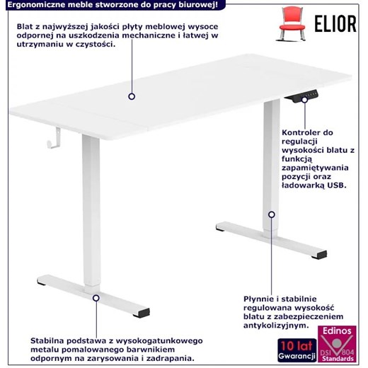 Białe biurko elektryczne do pracy na stojąco - Rucal 5X Elior One Size Edinos.pl