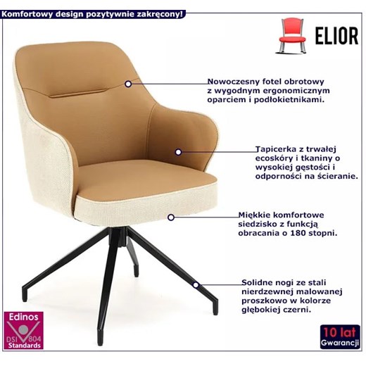 Brązowy obrotowy fotel tapicerowany - Cobi Elior One Size Edinos.pl