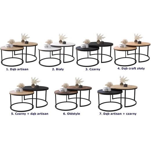 Komplet 2 okrągłych stolików kawowych czarny + dąb artisan - Onrero 3X Elior One Size Edinos.pl
