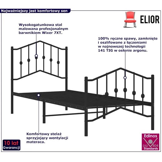 Czarne metalowe łóżko jednoosobowe 80x200 cm - Emelsa Elior One Size Edinos.pl