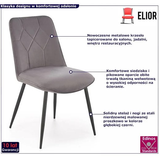 Popielate tapicerowane pikowane krzesło - Livro Elior One Size Edinos.pl
