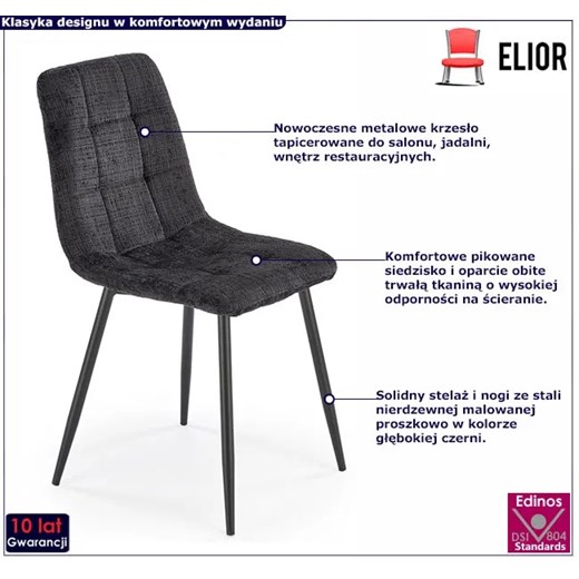 Czarne metalowe tapicerowane krzesło - Cremi Elior One Size Edinos.pl