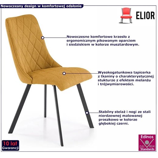 Musztardowe tapicerowane krzesło - Semir Elior One Size Edinos.pl