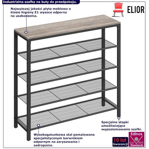 Szara szafka na buty z metalowymi półkami - Tifado Elior One Size Edinos.pl