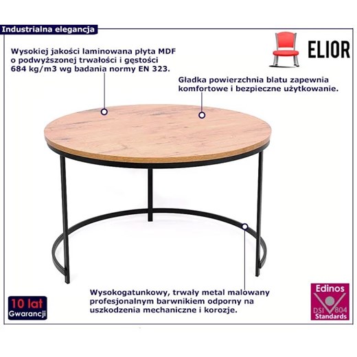 Okrągły loftowy stolik do salonu - Zalex 4X Elior One Size Edinos.pl