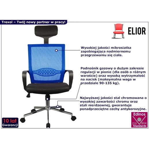 Niebieski profilowany fotel obrotowy - Trexol Elior One Size Edinos.pl