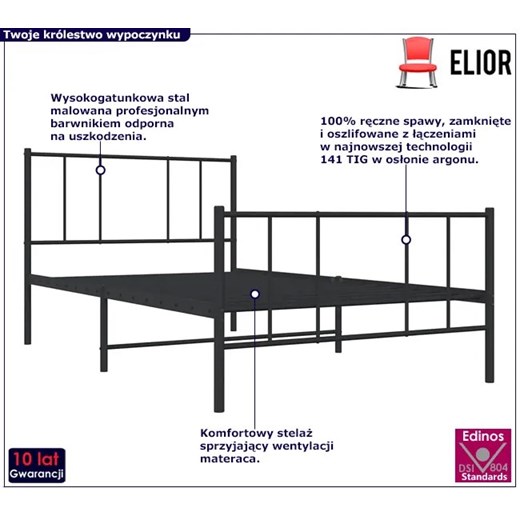 Czarne metalowe łóżko pojedyncze 90x200 cm - Privex Elior One Size Edinos.pl